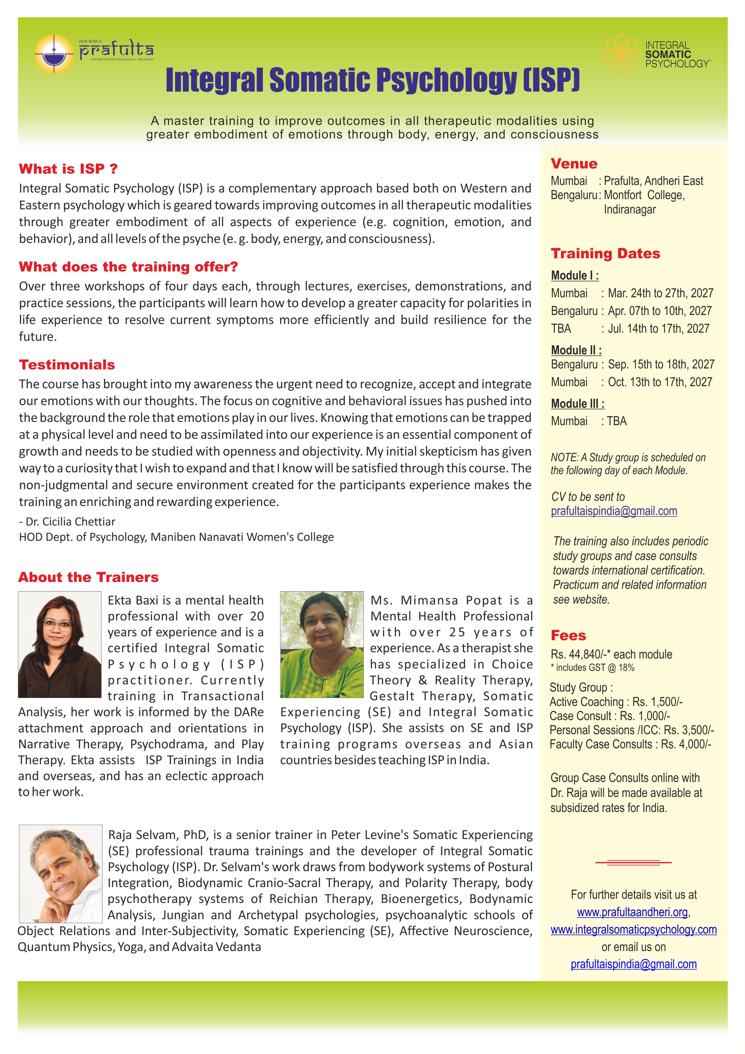 Integral Somatic Psychology (ISP) Training 2027-28