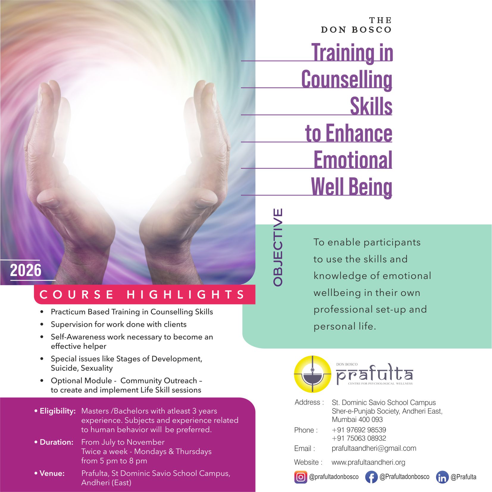 The Don Bosco Training in Counselling Skills to Enhance Emotional Wellbeing 2026