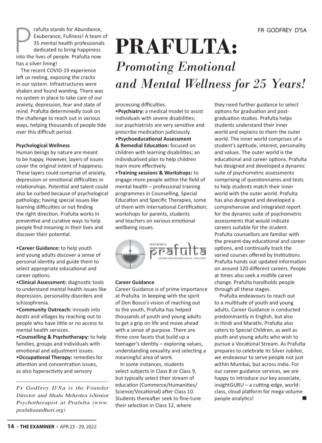 Promoting Emotional Wellbeing and Mental Wellness for 25 years